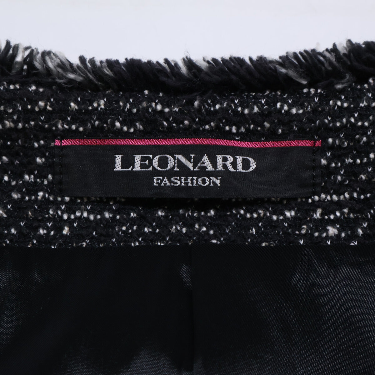 LEONARD レオナール FASHION 0378851 ツイード ノーカラー ロング コート