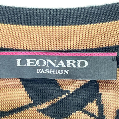 LEONARD レオナール 0347801 ブラック×ブラウン ウールシルク ロゴ ワンピース ワンピース