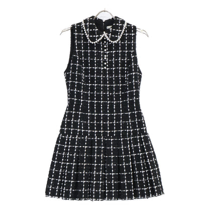 alice+olivia アリスオリビア CC210018529 ブラック チェック ビジュー ツイード ノースリーブ ワンピース ワンピース