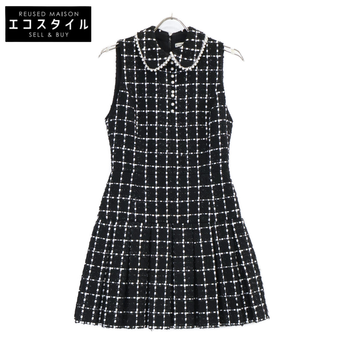 alice+olivia アリスオリビア CC210018529 ブラック チェック ビジュー ツイード ノースリーブ ワンピース ワンピース