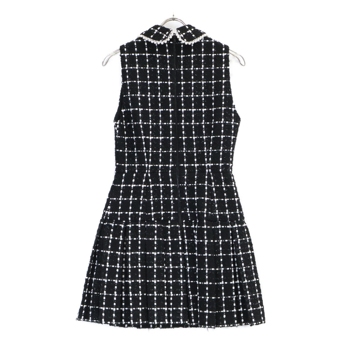 alice+olivia アリスオリビア CC210018529 ブラック チェック ビジュー ツイード ノースリーブ ワンピース ワンピース