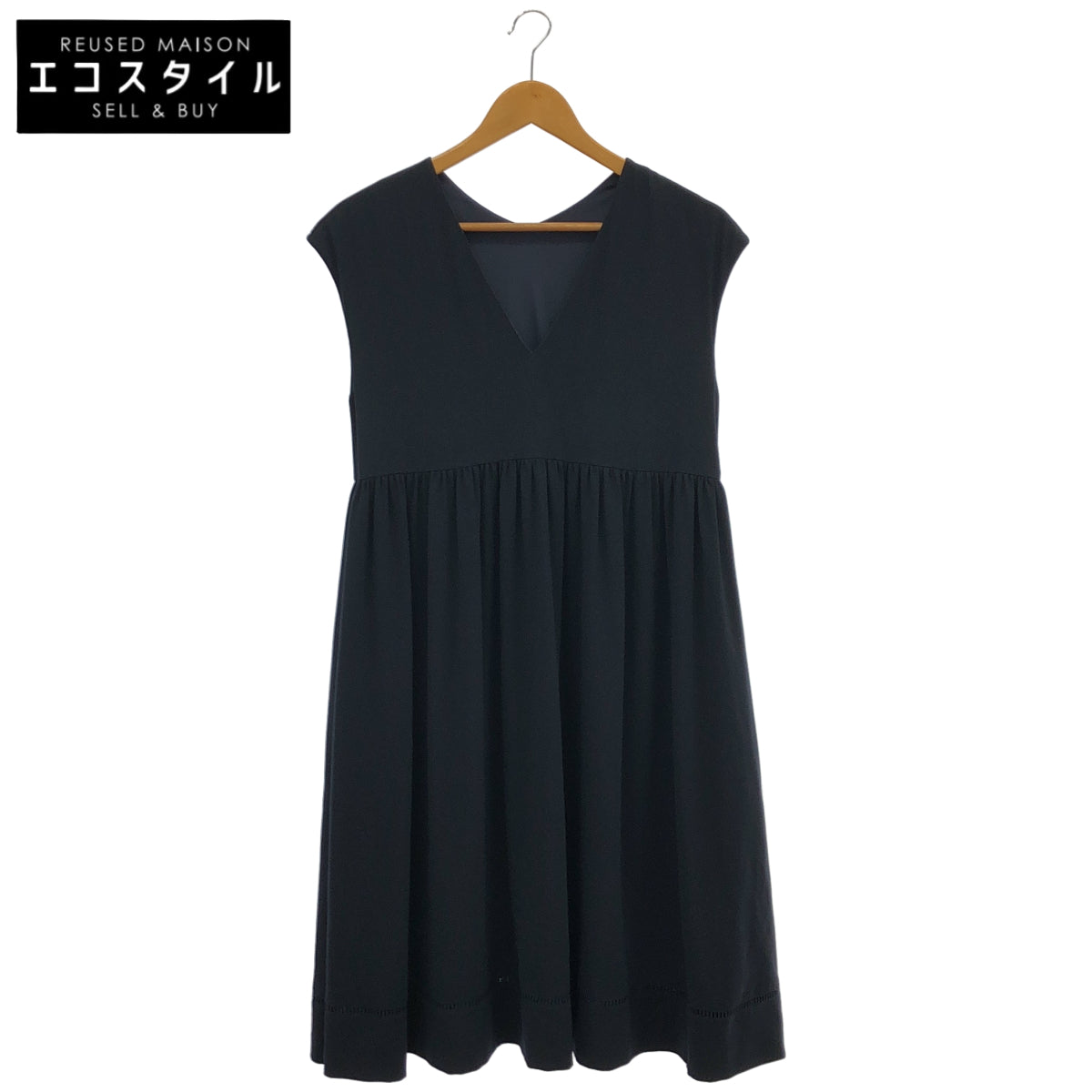 FOXEY NEW YORK フォクシーニューヨーク 35960 ネイビー Vネック ギャザーデザインノースリーブ ワンピース トップス