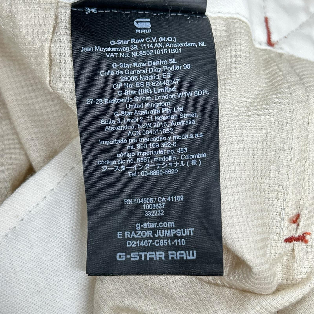 G-STAR RAW ジースターロゥ D21467-C651-110 ホワイト E Razor Jumpsuit サロペット オーバーオール オールインワン