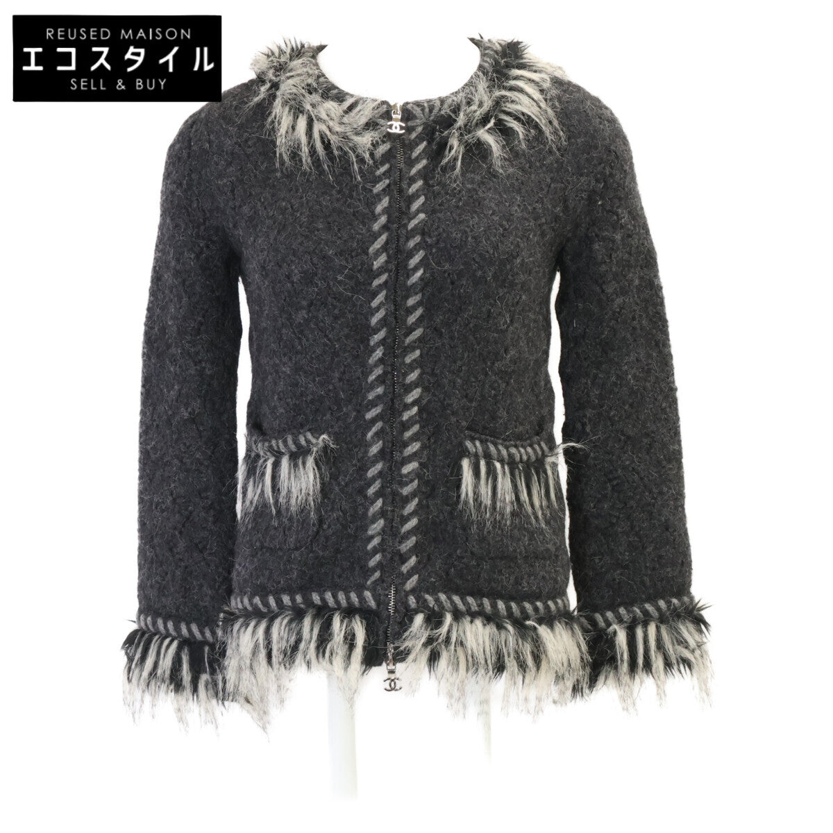 CHANEL シャネル 【美品/国内正規】P39892K02839 アルパカｘカシミヤ フリンジトリム ノーカラージャケット ジャケット