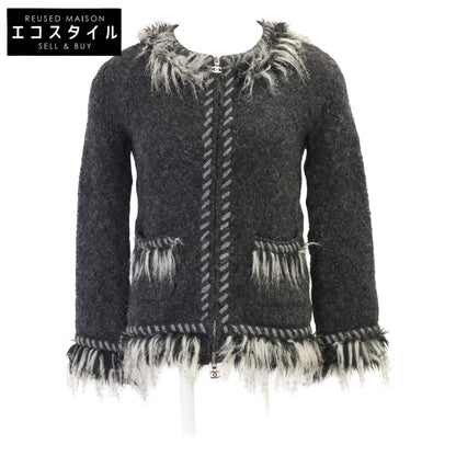 CHANEL シャネル 【美品/国内正規】P39892K02839 アルパカｘカシミヤ フリンジトリム ノーカラージャケット ジャケット