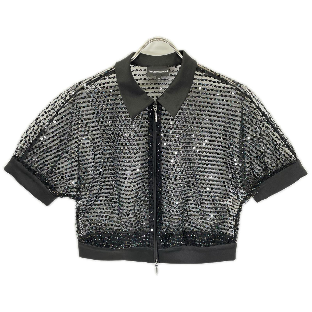 EMPORIOARMANI エンポリオアルマーニ ブラック スパンコールチュール ジップアップ ブルゾン ジャケット