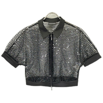 EMPORIOARMANI エンポリオアルマーニ ブラック スパンコールチュール ジップアップ ブルゾン ジャケット