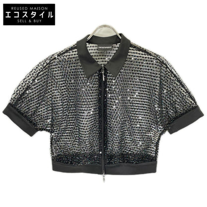 EMPORIOARMANI エンポリオアルマーニ ブラック スパンコールチュール ジップアップ ブルゾン ジャケット
