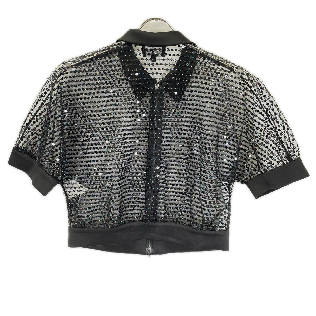 EMPORIOARMANI エンポリオアルマーニ ブラック スパンコールチュール ジップアップ ブルゾン ジャケット