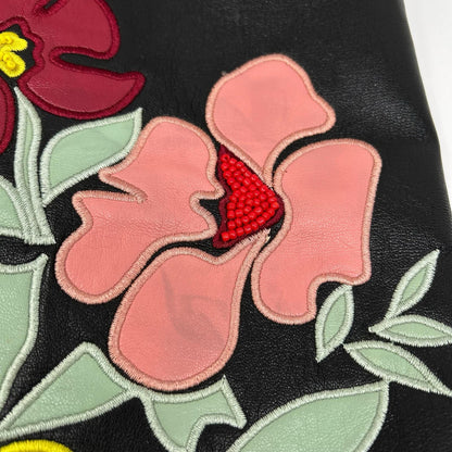 alice+olivia アリスオリビア ブラック フェイクレザー フラワー刺繍 ミニスカート スカート