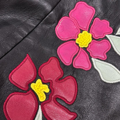 alice+olivia アリスオリビア ブラック フェイクレザー フラワー刺繍 ミニスカート スカート