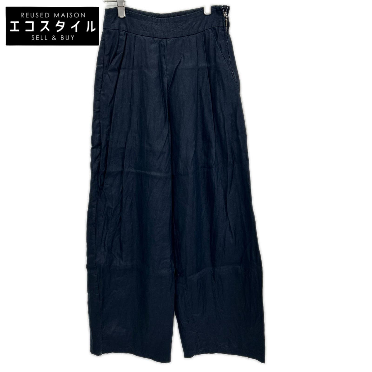 EMPORIOARMANI エンポリオアルマーニ 5NP24T52012 ネイビー リネン ワイドレッグパンツ ボトムス