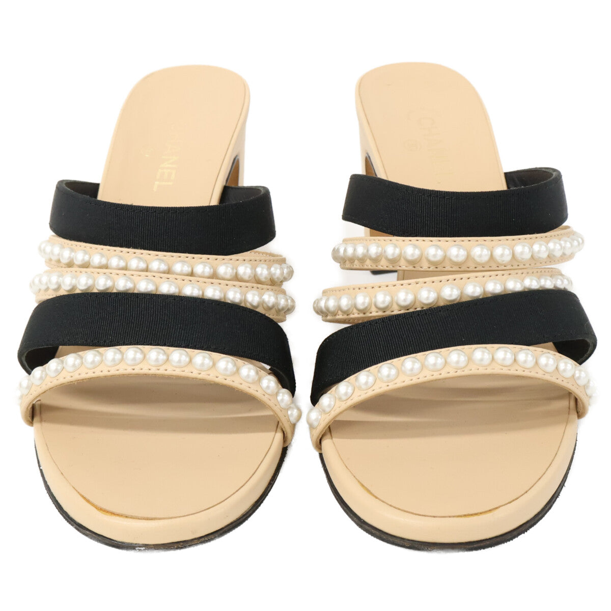 CHANEL シャネル 【美品】G35381 パール付 ヒールサンダル シューズ