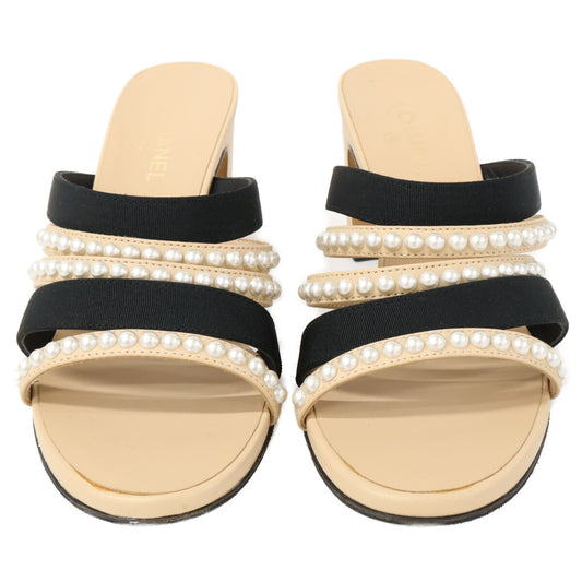 CHANEL シャネル 【美品】G35381 パール付 ヒールサンダル シューズ