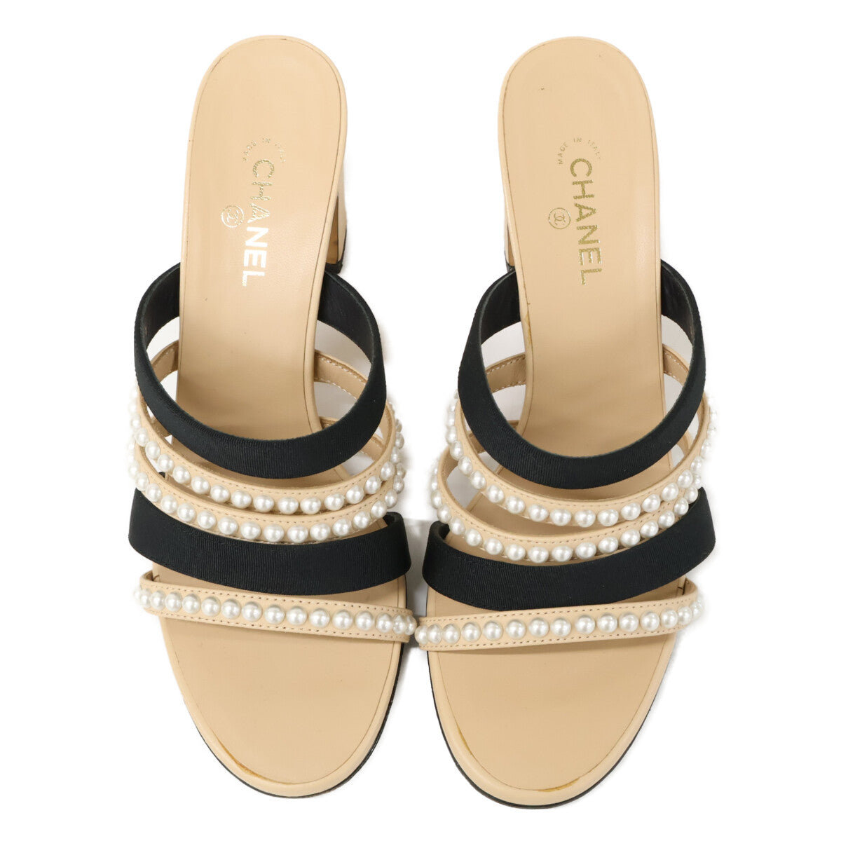 CHANEL シャネル 【美品】G35381 パール付 ヒールサンダル シューズ