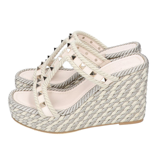 VALENTINO ヴァレンティノ 【美品】ロープ ロックスタッズ ウェッジソール サンダル シューズ