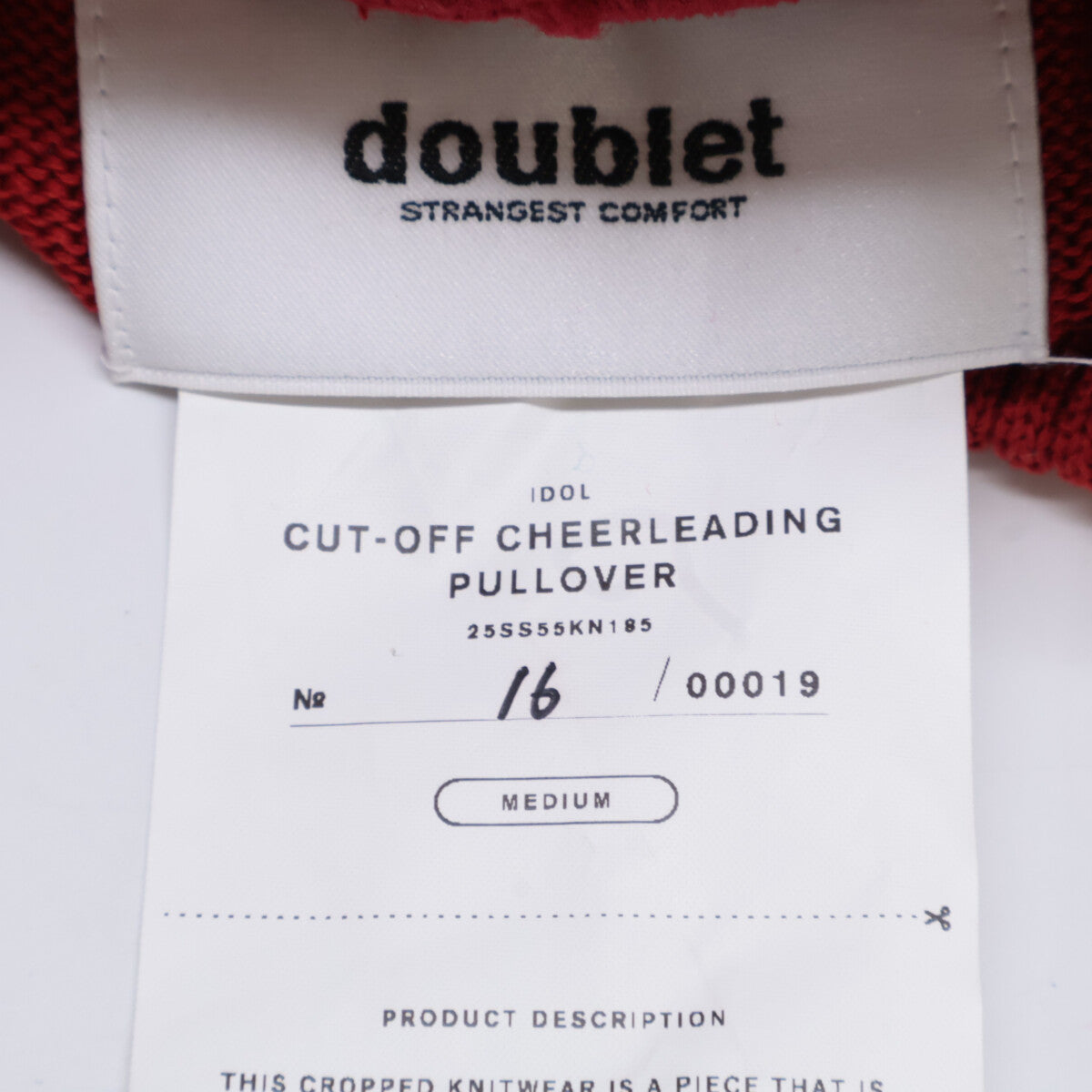 25SS 红色 55KN185 CUTOFF 啦啦队套头衫 上衣 M 女士