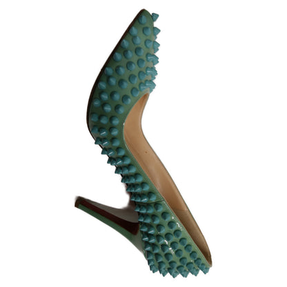 Christian Louboutin Studded Pointed-Toe Heel Pumps Women's Turquoise Blue 35 1/2 Shoes