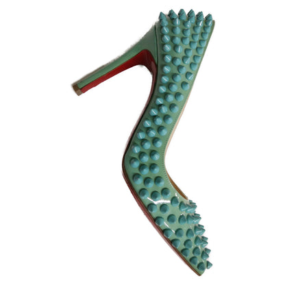 Christian Louboutin Studded Pointed-Toe Heel Pumps Women's Turquoise Blue 35 1/2 Shoes